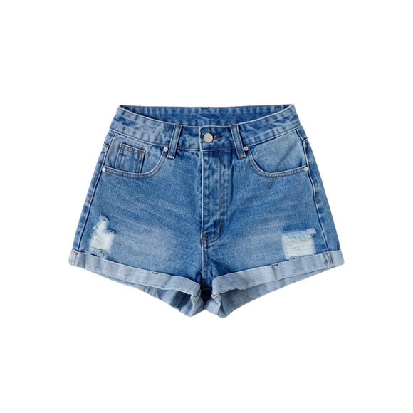 Shein Roll Hem Ripped Denim Shorts NWOT - Picture 2 of 5
